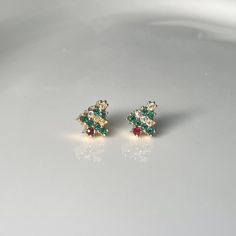 Vintage Christmas Tree Dainty Stud Earrings